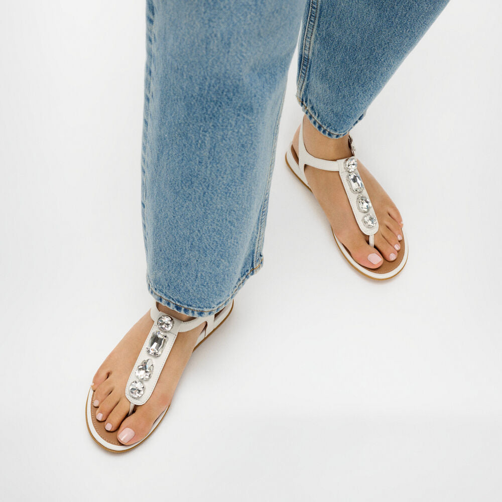 Gracie Ultra Jewel Leather T Bar Sandal Urban White