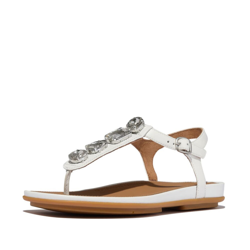Gracie Ultra Jewel Leather T Bar Sandal Urban White