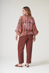 Model wears the Giant Kantha Dsk Kimono by One Hundred Stars available at The SHOE GALLERY 