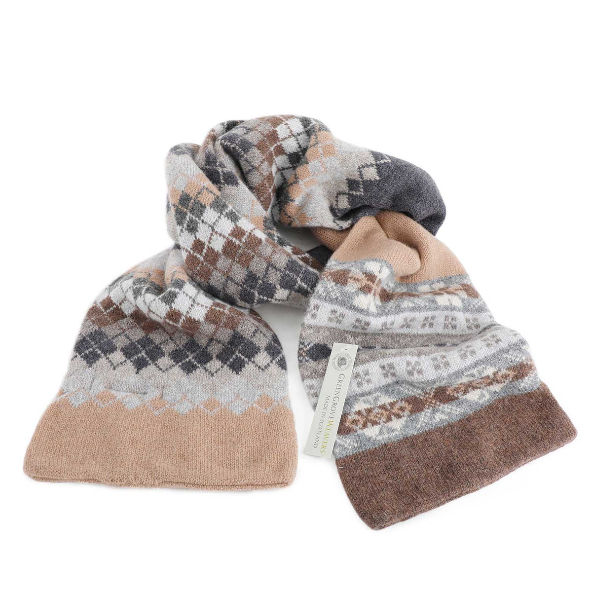 Green Grove Weavers Lennox Fairisle Scarf Sandstone