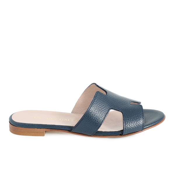 Hally Navy Leather Flat Sandal