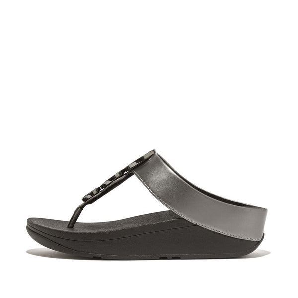 Halo Bead-Circle Metallic Toe-Post Sandals Pewter Black