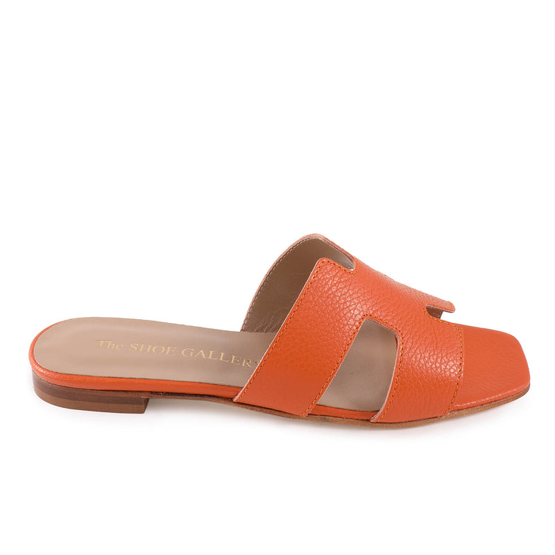 Hally Orange Leather Flat Sandal