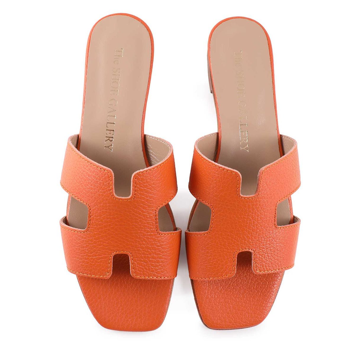 Hally Orange Leather Flat Sandal