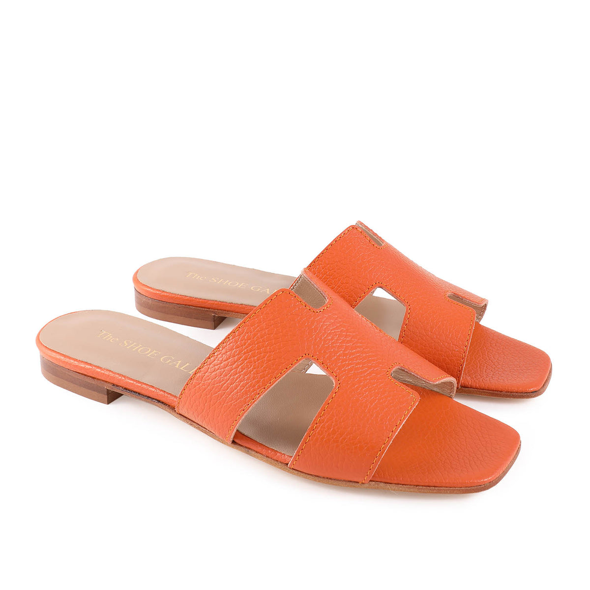 Hally Orange Leather Flat Sandal