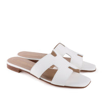 Hally White Leather Flat Sandal