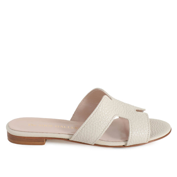 Hally Cream Leather Flat Sandals