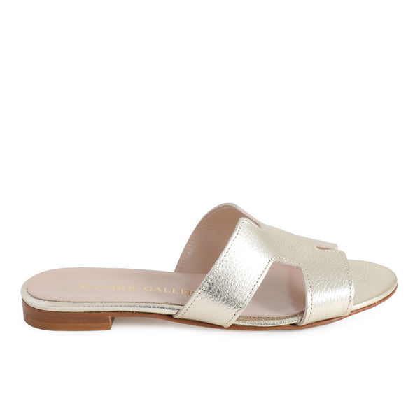 Hally Gold Leather Flat Sandals