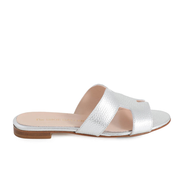 Hally Silver Leather Flat Sandals