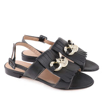 Hela Black Leather Flat Sandal