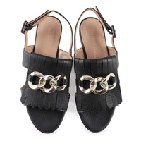 Hela Black Leather Flat Sandal