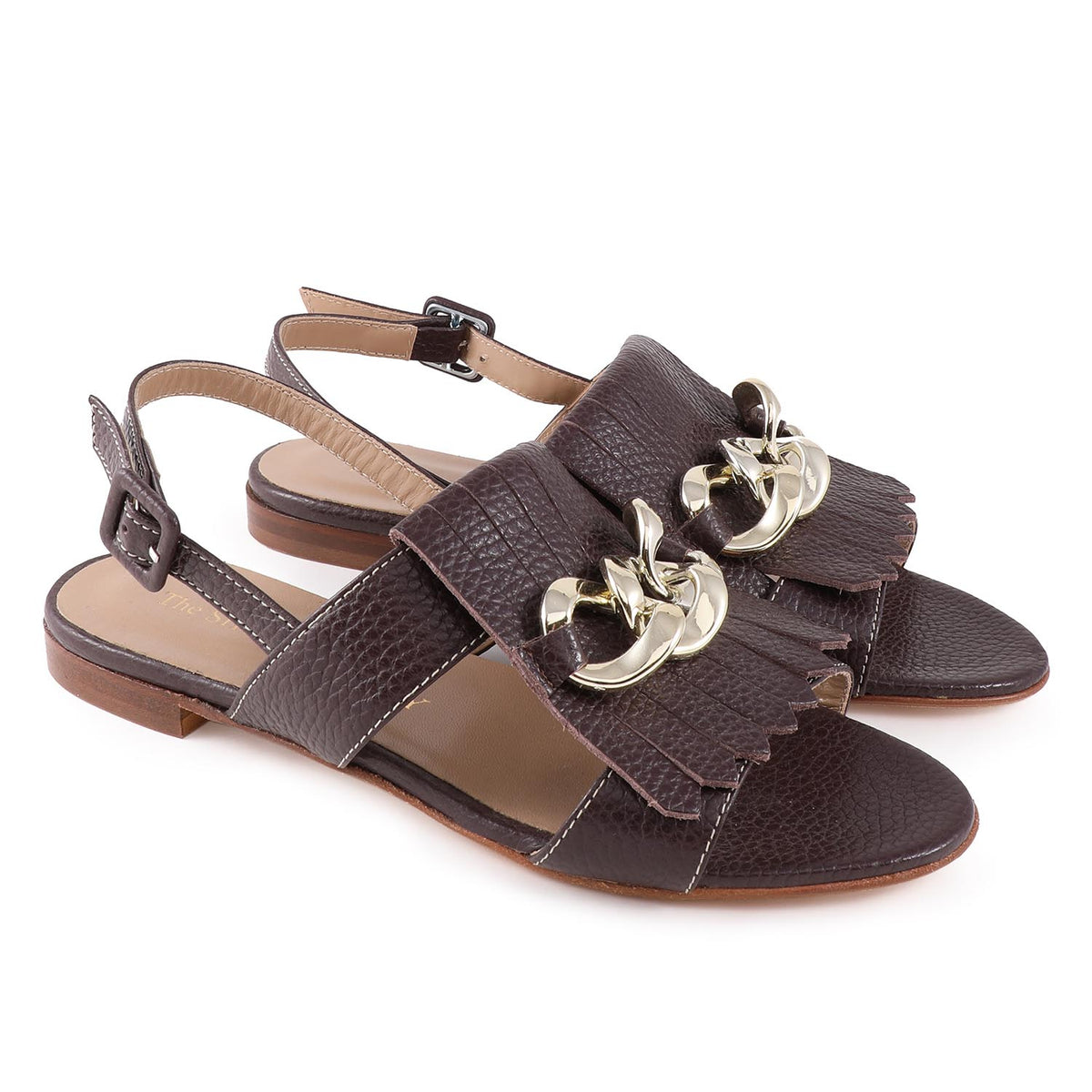 Hela Brown Leather Flat Sandal