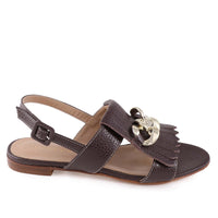 Hela Brown Leather Flat Sandal