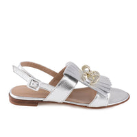 Hela Silver Leather Flat Sandal