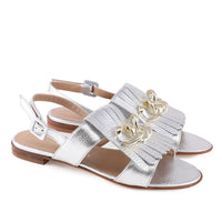 Hela Silver Leather Flat Sandal