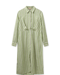 Korina Striped Linen Dress Smoke Green