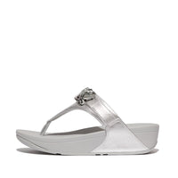 Lulu Jewel Deluxe Metallic Leather Toe Thong Sandals Silver