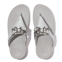 Lulu Jewel Deluxe Metallic Leather Toe Thong Sandals Silver