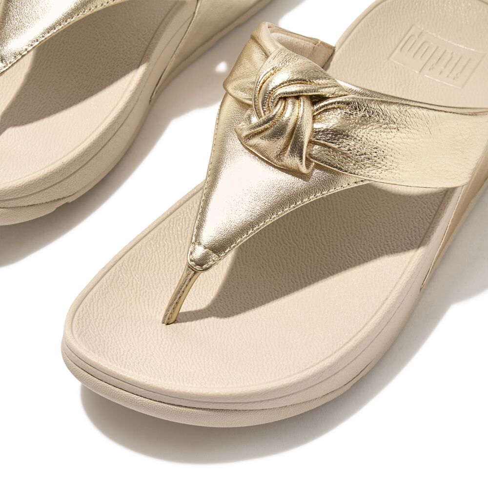 Lulu Padded Knot Metallic Leather Toe Post Sandal Gold