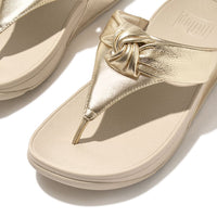 Lulu Padded Knot Metallic Leather Toe Post Sandal Gold