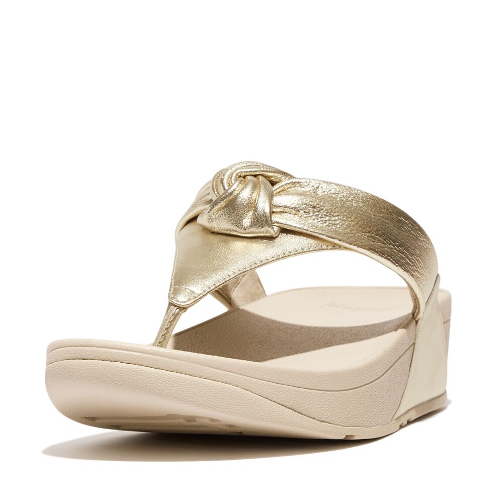 Lulu Padded Knot Metallic Leather Toe Post Sandal Gold