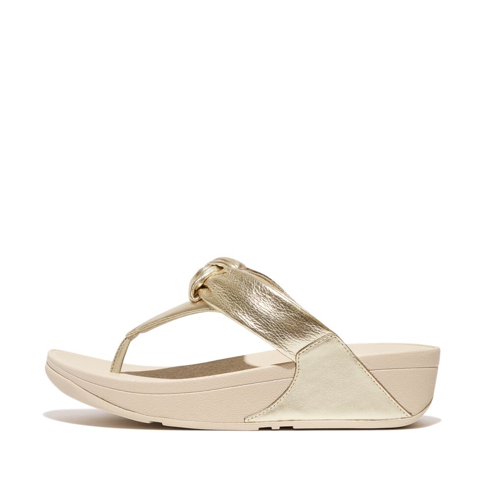 Lulu Padded Knot Metallic Leather Toe Post Sandal Gold