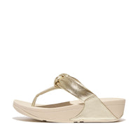 Lulu Padded Knot Metallic Leather Toe Post Sandal Gold