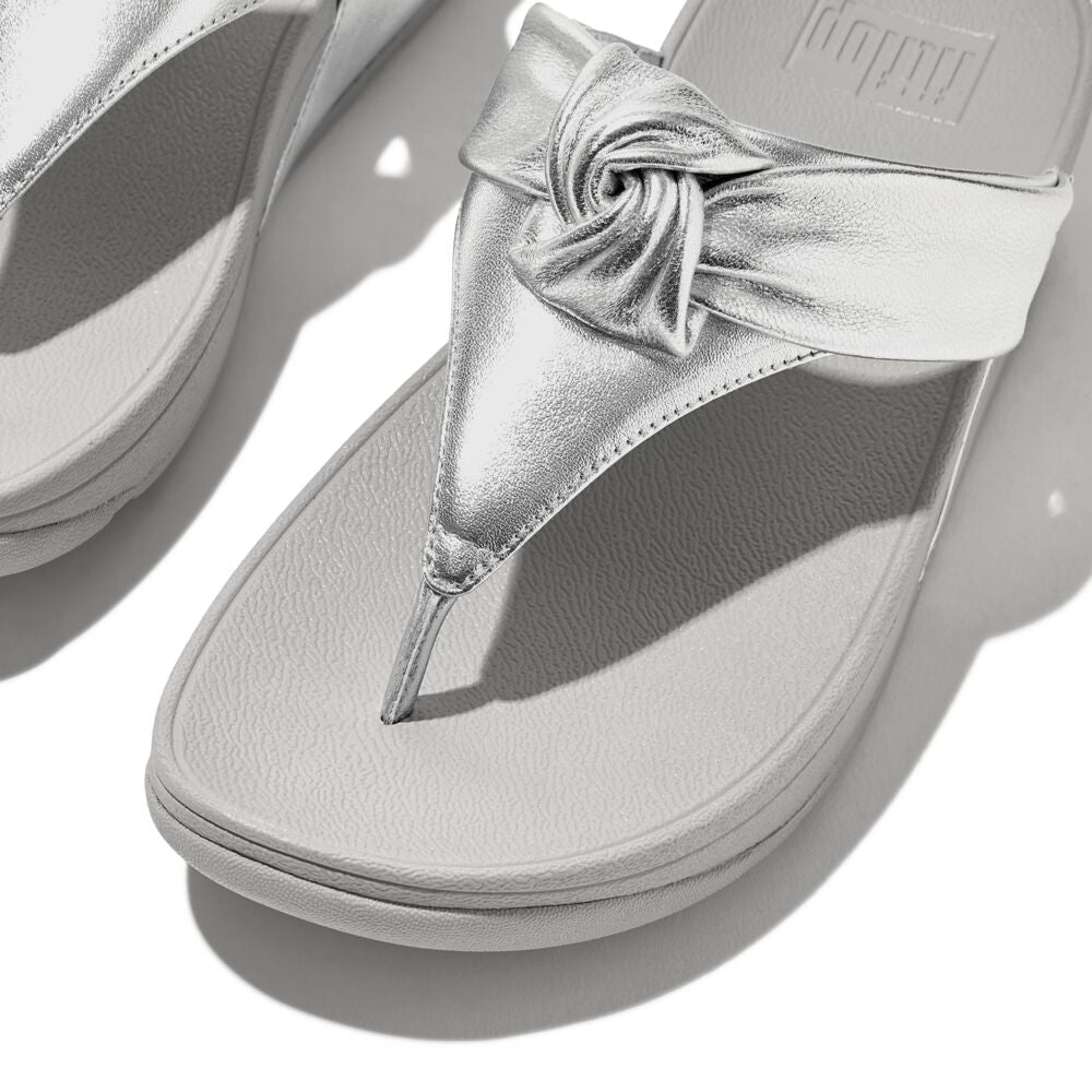 Lulu Padded Knot Metallic Leather Toe Post Sandals Silver The Shoe Gallery