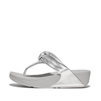 Lulu Padded Knot Metallic Leather Toe Post Sandals Silver