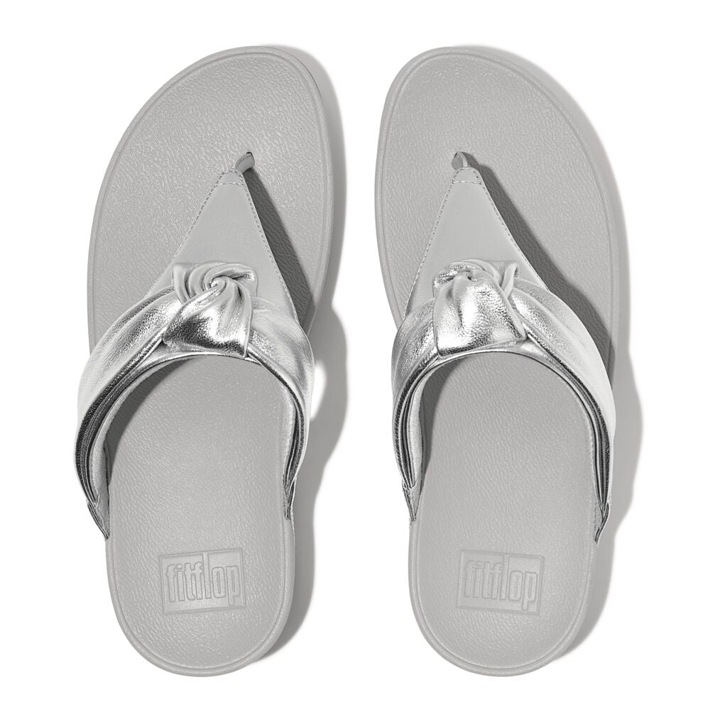 Lulu Padded Knot Metallic Leather Toe Post Sandals Silver