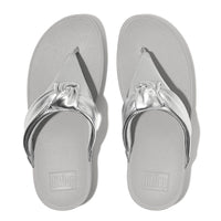 Lulu Padded Knot Metallic Leather Toe Post Sandals Silver