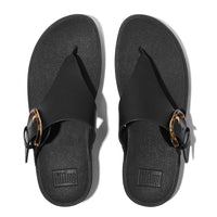 Lulu Resin Buckle Leather toe-post Sandals All Black