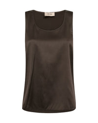 Mos Mosh dark brown sleeveless silk tee with round neck