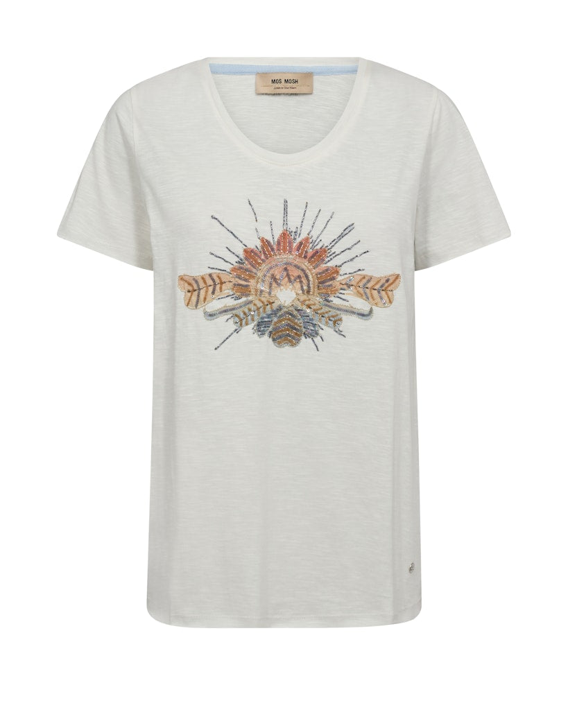 white t-shirt with squin design and short sleeves by Mos Mosh at The SHOE GALLERY