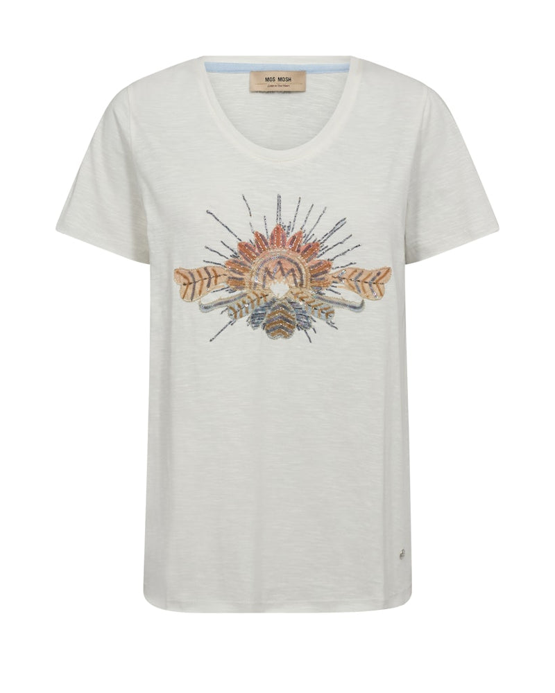 white t-shirt with squin design and short sleeves by Mos Mosh at The SHOE GALLERY