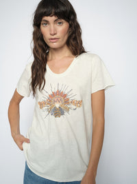 white t-shirt with squin design and short sleeves by Mos Mosh at The SHOE GALLERY