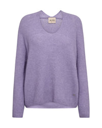Mos Mosh Thora knit sweater with a deep V-neck and long sleeves in lilac
