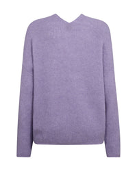 Mos Mosh Thora knit sweater with a deep V-neck and long sleeves in lilac