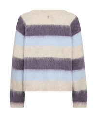 Striped Mos Mosh sweater with purple, blue, and beige colors on a white background