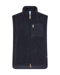 a dark navy Mos Mosh fleece vest with two way zip and zipped pocket 