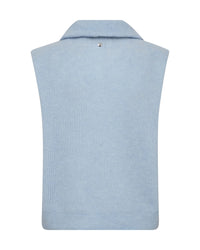 Mos Mosh light blue Thora ribbed knit sleeveless quarter-zip sweater vest with a high neck collar, shown against a plain white background.