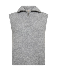 Mos  Mosh light grey ribbed knit sleeveless quarter-zip sweater vest with a stand collar