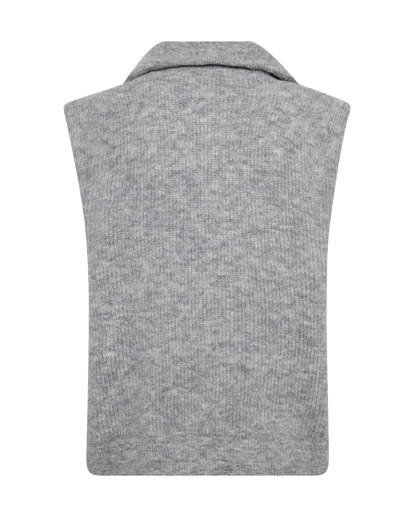 Mos  Mosh light grey ribbed knit sleeveless quarter-zip sweater vest with a stand collar