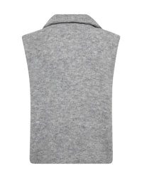 Mos  Mosh light grey ribbed knit sleeveless quarter-zip sweater vest with a stand collar