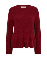Thora O Neck Frill Knit Rhythmic Red