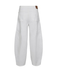 white barrel shape jeans