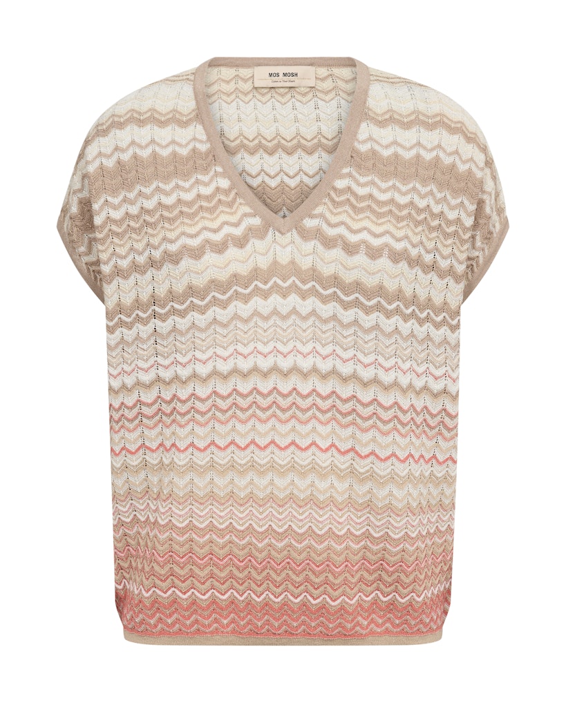 Zig zag striped sleeveless top in cream, taupe and coral
