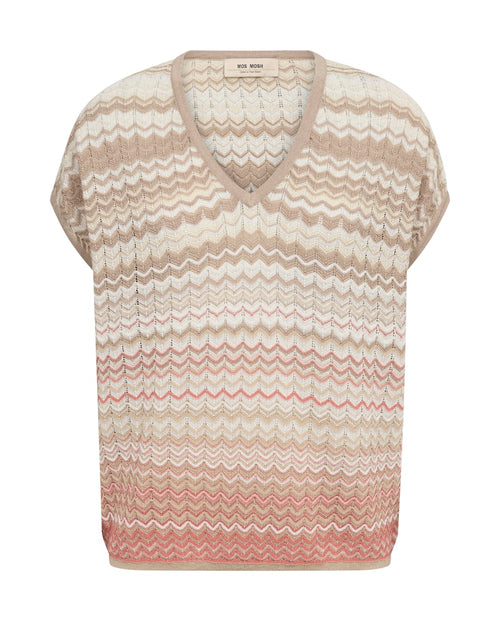 Zig zag striped sleeveless top in cream, taupe and coral