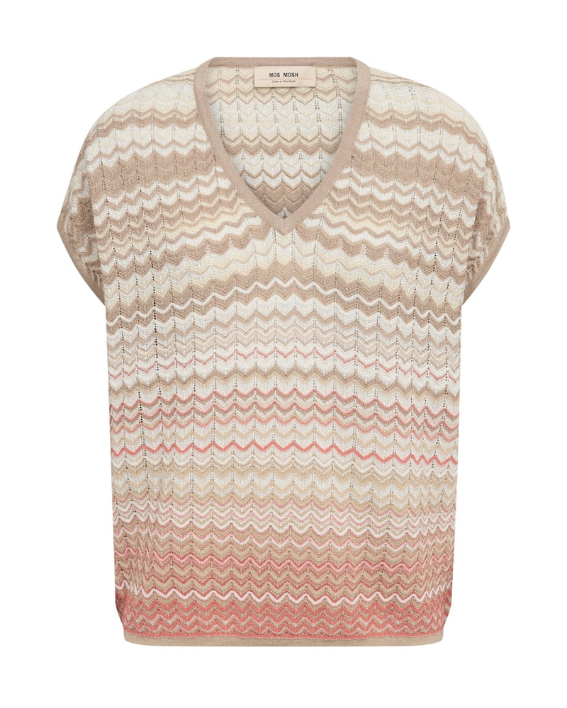 Zig zag striped sleeveless top in cream, taupe and coral