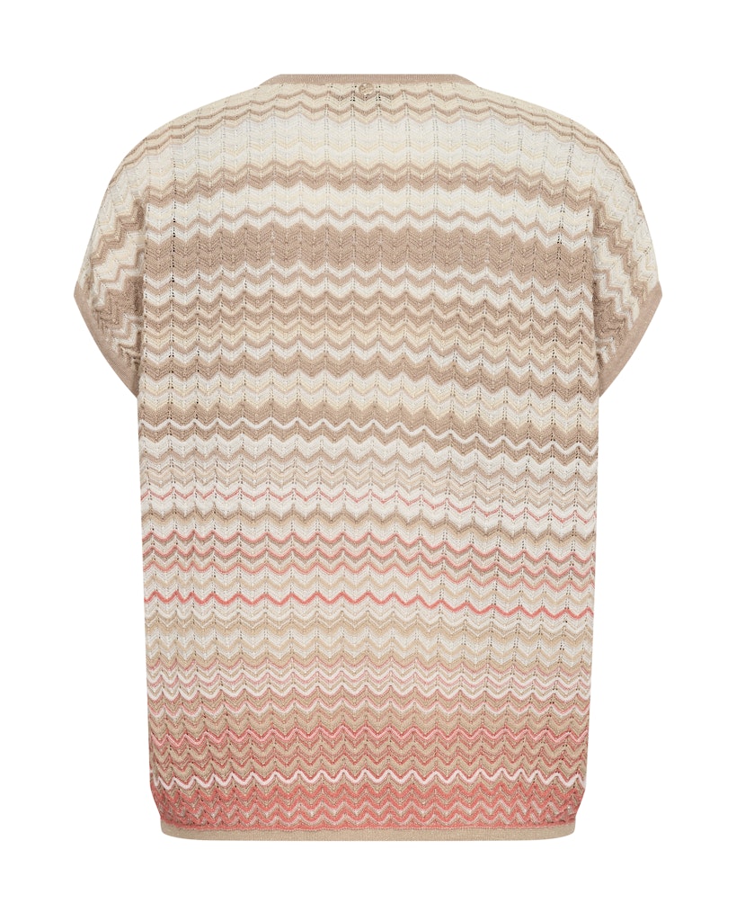 Zig zag striped sleeveless top in cream, taupe and coral